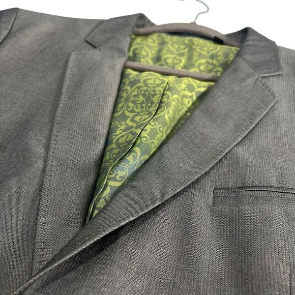 Ted Baker Gray Notched Lapel Two Button Jacquard Lined Blazer Men’s - Picture 3 of 12